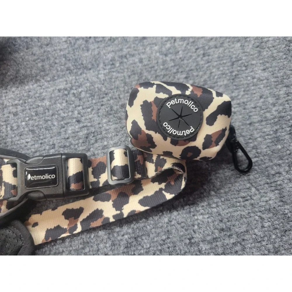 Petmolico Leopard Print Dog Harness Set with Leash and Poop Bag Holder Large
